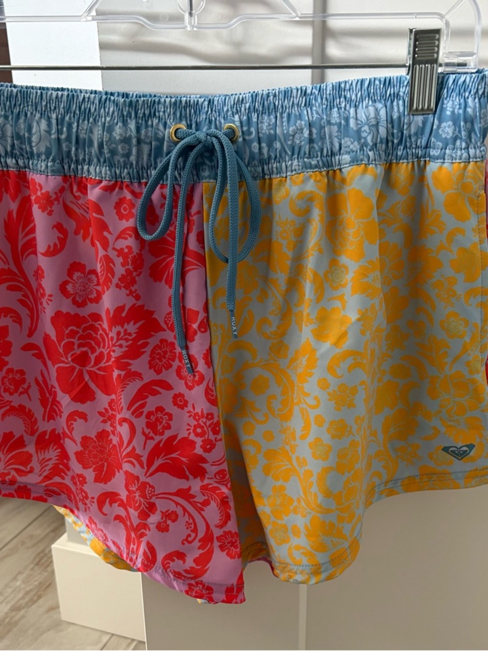 Colorblock Floral Swim Shorts - Blue Waist, Pink & Yellow Panels (Roxy)